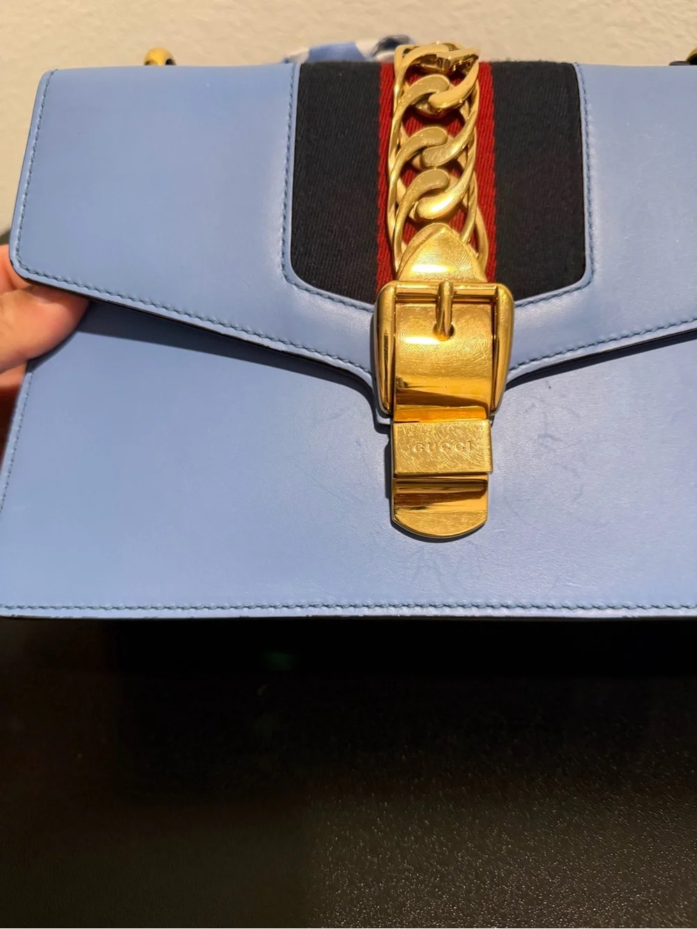 Gucci Sylvie Small Blue Leather Shoulder Bag Authentic + LegitApp COA